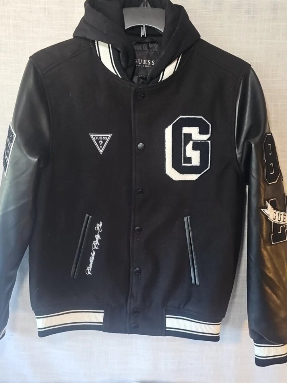 Men's Guess Lark Hooded Varsity Jacket-Size: XS